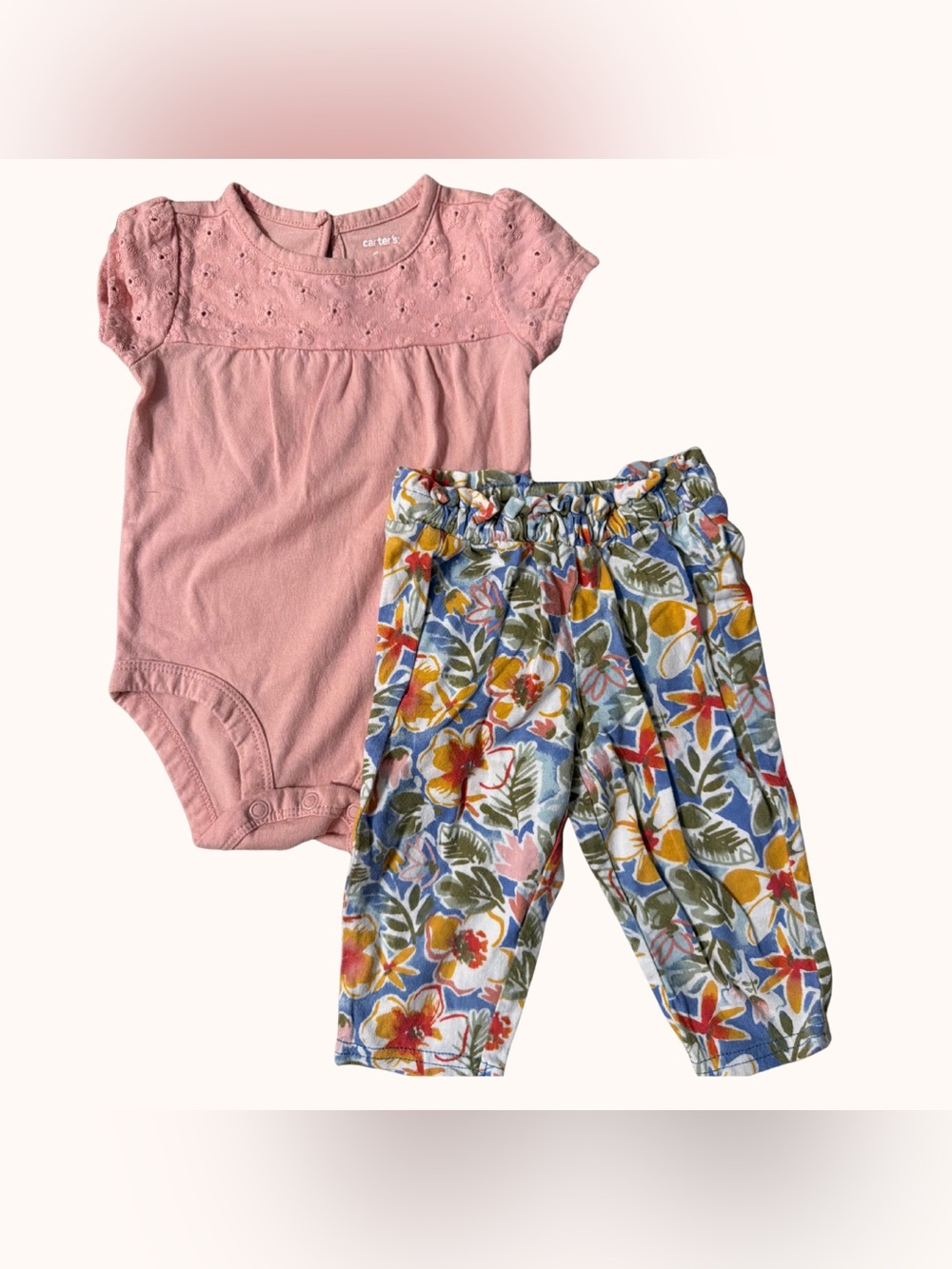 Carter's Pink Eyelet Bodysuit with Multicolor Floral Leggings